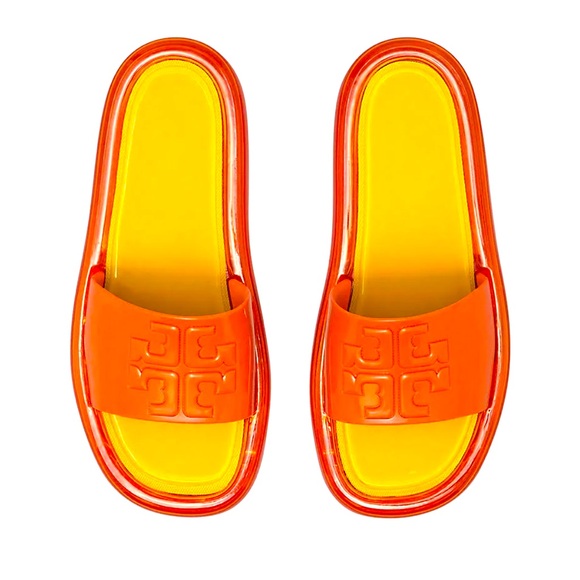 NIB Tory Burch Bubble Jelly Slides Chipotle Spice/Golden Bright Raised DoubleT-9 - Picture 4 of 9